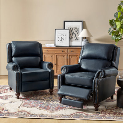 Anre Genuine Leather Recliner With Nail Head Trim