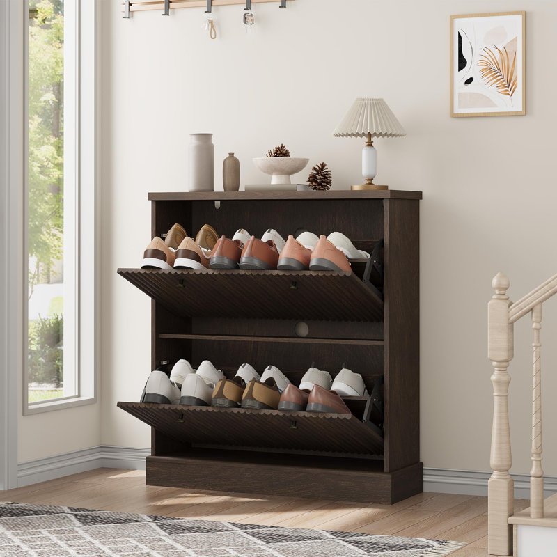 12 Pair Flip Down Shoe Storage, 90.5 cm H x 80 cm W x 25.4 cm D, Brown