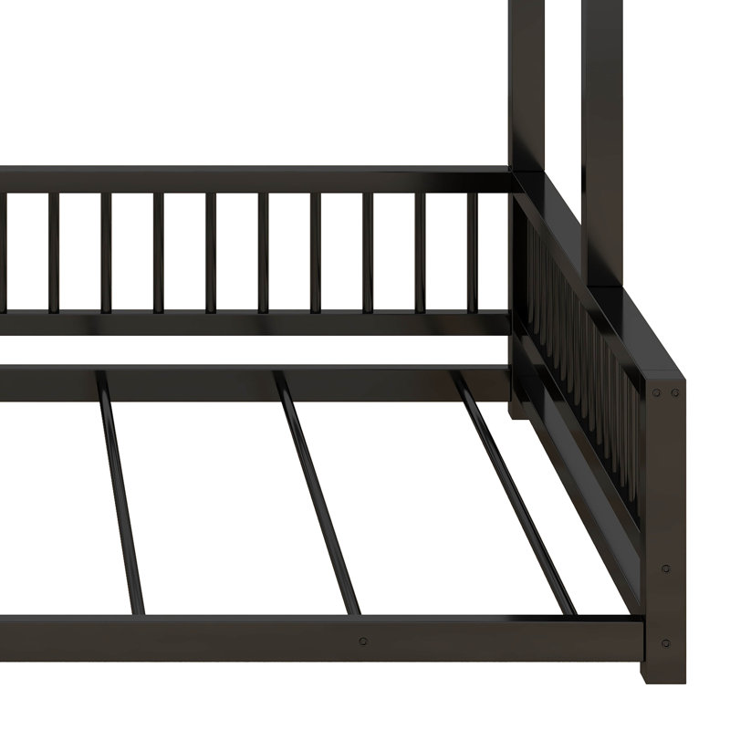 Twin XL Over Queen Bunk Bed,  Metal Bunk Bed With Safety Ladder And Full-Length Guardrails, Bed Frame With Slats Support