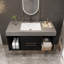 Meuble-lavabo flottant contemporain avec plateau en faux marbre, lavabo en céramique, 2 tiroirs en bois massif multicouches