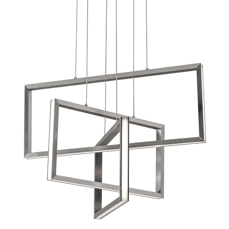 Luminaire suspendu rectangulaire unique à 3 lumières Aiona, Nickel satiné