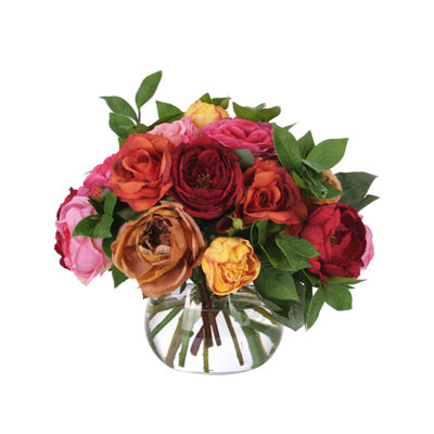 Rose Peony, Pink Orange, 16wx15dx13h