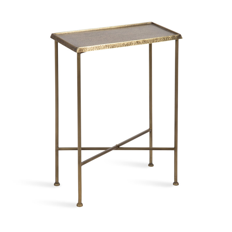 Mazure Narrow Side Table with Hammered Metal Tabletop, Gold