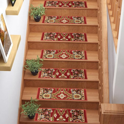 Tapis d'escalier rouge à taille basse en chenille personnalisé sur mesure