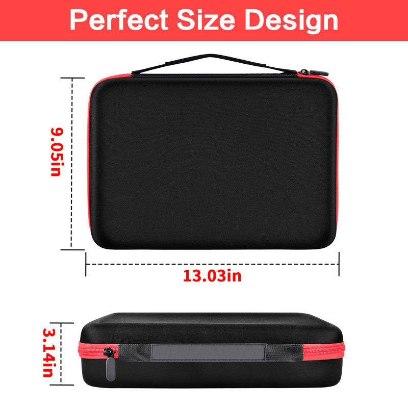 Graffias 9" W Battery Organizer Storage Case with Tester, Black/Red