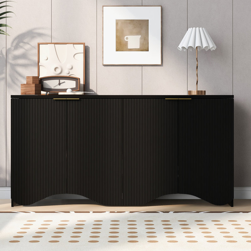 68" Wide Rectangular Buffet Table with Wavy Design, Black