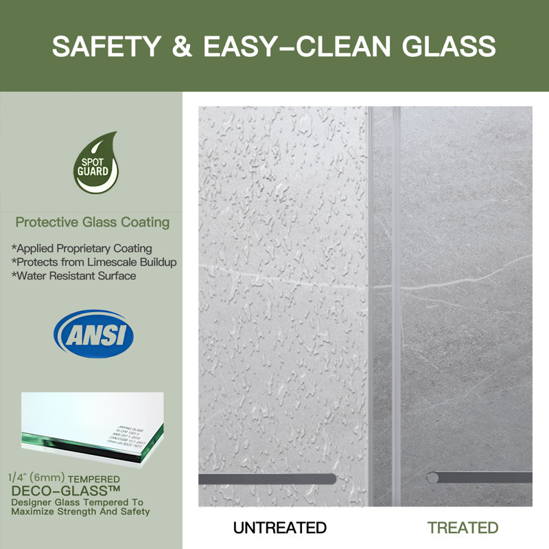 Single Sliding Frameless Shower Door 56" - 60" W x 76" H with with SGCC Thick Tampered Glass, Soft-Close, Explosion-Proof Film, Brushed Nickel 