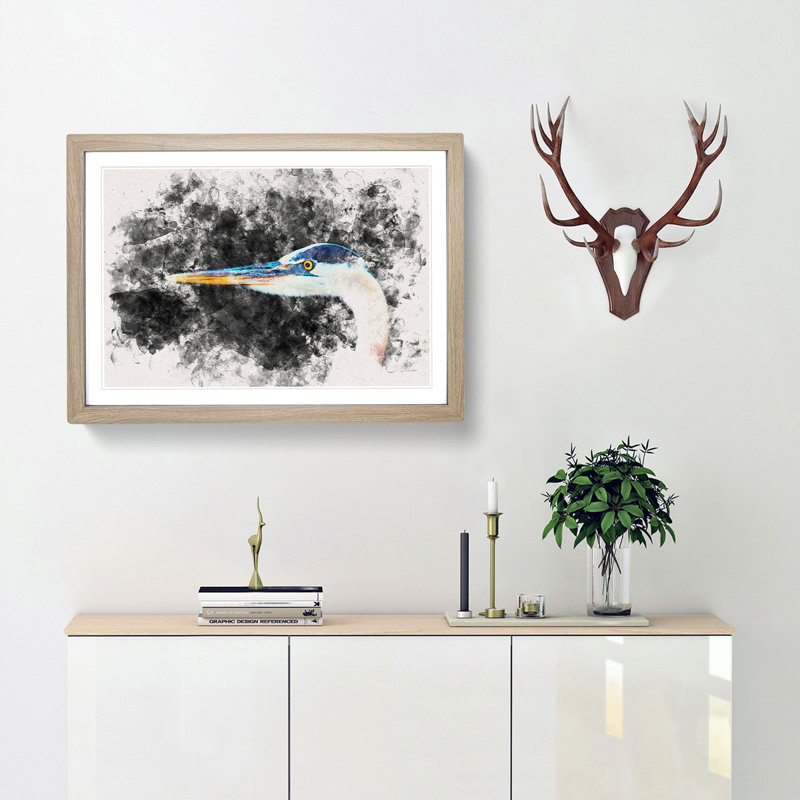 Heron Portrait - Picture Frame Painting Print, 45cm H x 63cm W x 2cm D, Oak Framed