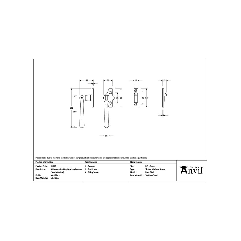 Newbury Night-Vent Locking Fastener (Steel Window), Matt Black