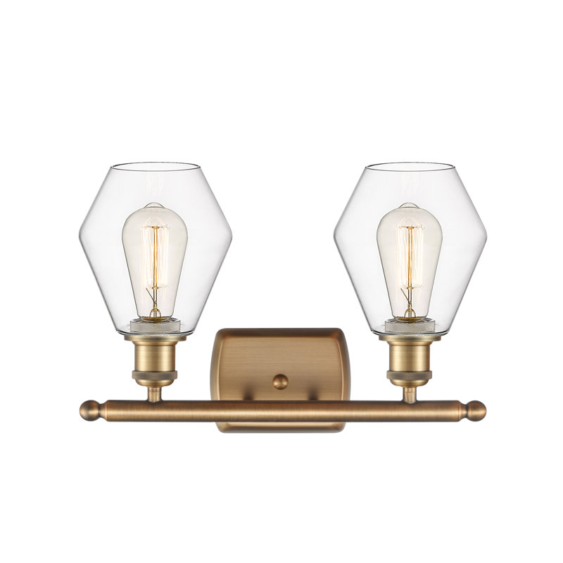 2 - Light Dimmable Vanity Light, Clear, Brushed Brass