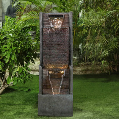 Fontaine de jardin d'extérieur en résine - 39,3 po Fontaine sur pied avec lumières à DEL pour décoration de patio Jardin, maison, bureau, jardin, décoration intérieure