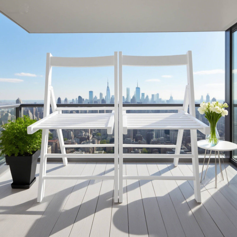 Set Of 2 White Folding Chairs – Foldable Style For Indoor/Outdoor Seating