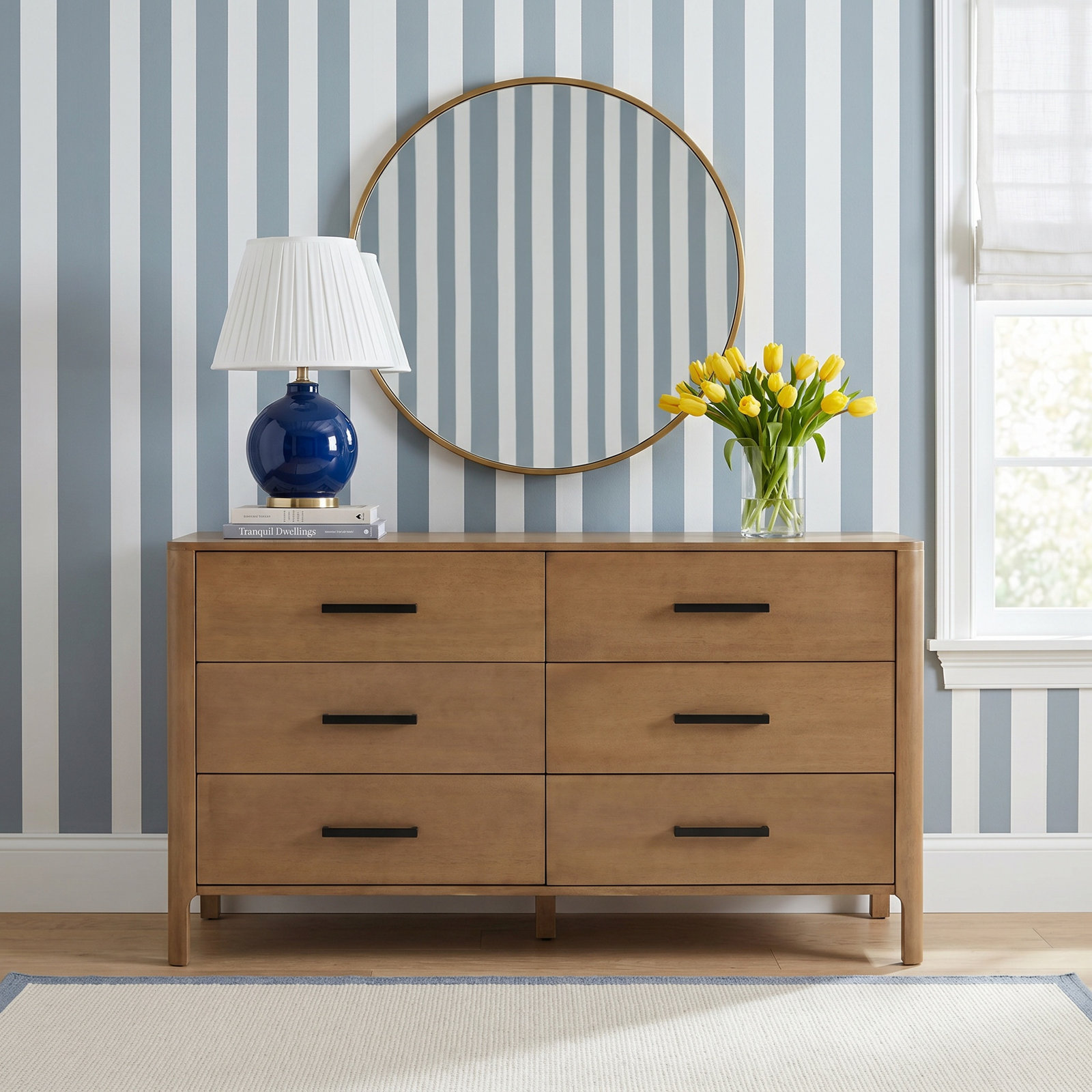 65" 6-Drawer Double Dresser, Natural/Black