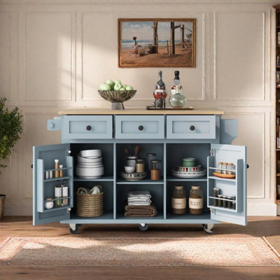 Kitchen Cart with Drop-Leaf Countertop and Internal Storage Racks