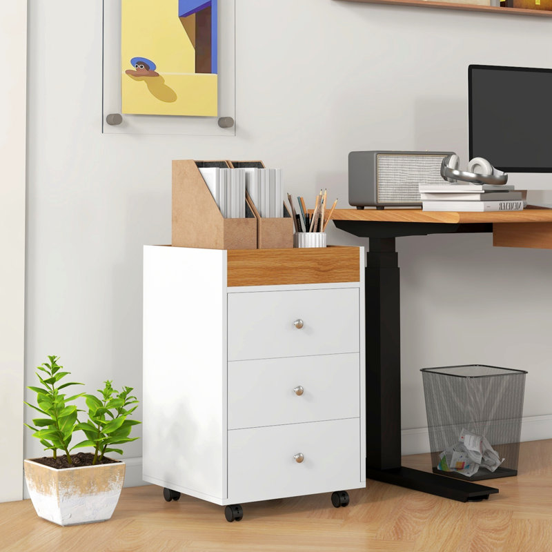 Armoire de bureau à 3 tiroirs - blanche, avec plateau amovible, se range facilement sous le bureau pour améliorer l'efficacité et augmenter les options de rangement