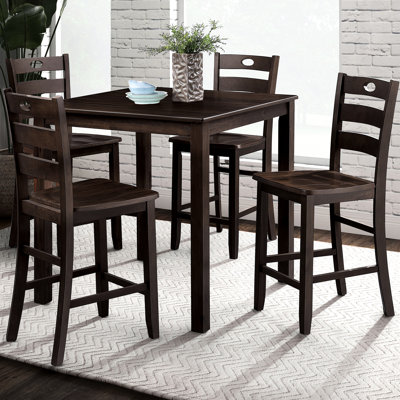 Table de comptoir de salle à manger carrée 5 pièces et 4 chaises à dossier à lattes pour hauteur de pièce 5 pièces