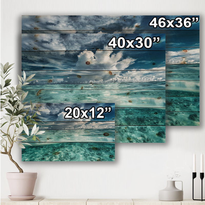 Incroyable paysage marin sous l'eau et nuages - reproduction d'art sur bois sans cadre, H 12 po x l 20 po x p 1 po