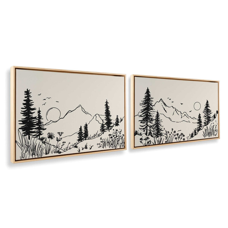 «Whispers of Pines», ensemble de 2 impressions, Cadre flottant en érable américain, 32 po x 48 po