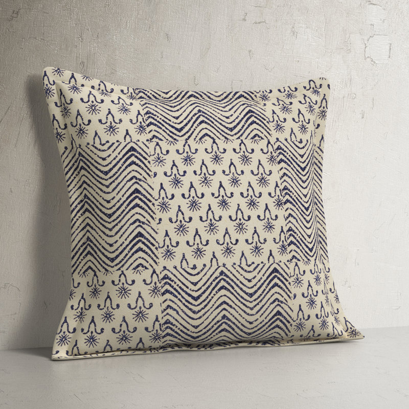 Arielle Square Cotton Pillow Cover & Insert, Indigo Geometric 2, 20'' H x 20'' W