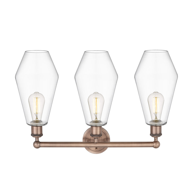Éclairage pour salle de bain 3 lumières à intensité variable, Transparent, Cuivre antique