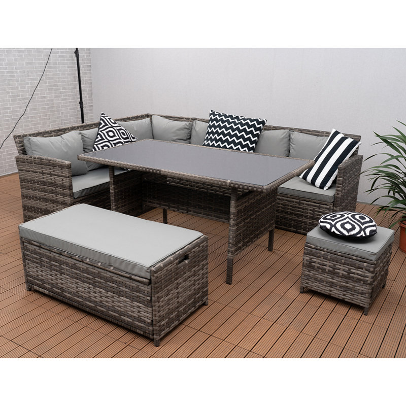 Chablis 9 - Person Wicker Patio Dining Set with Rectangular Table , Cushions Included