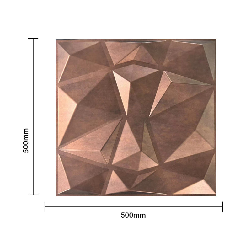 3D PVC Wall Panel – Faceted Diamond Design | Red Copper Rust | 500 x 500 mm | Waterproof & Lightweight