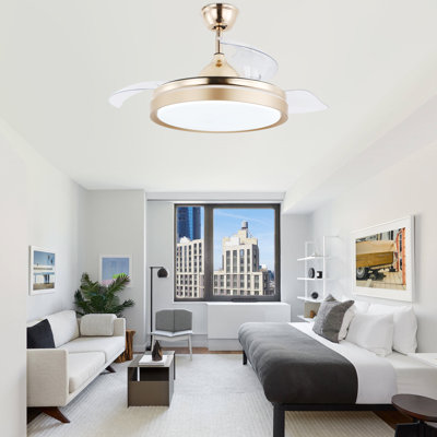 42" Retractable Ceiling fan with Light, 6-Speed Latest DC Motor Remote Control Ceiling Fan