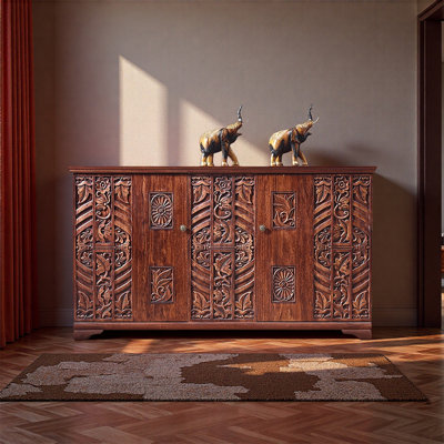 Thai style carved shoe storage cabinet