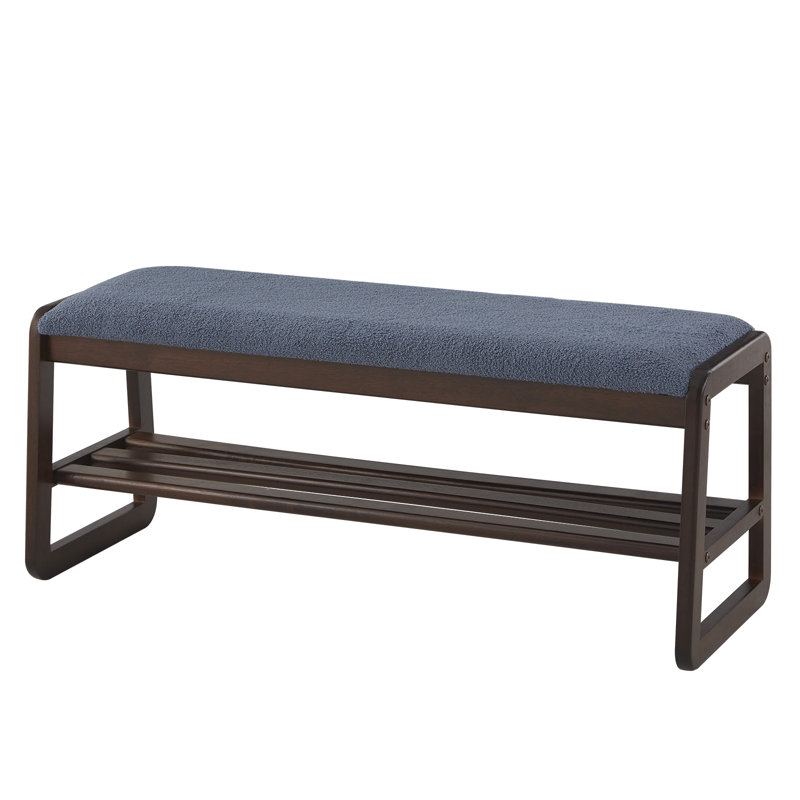 Banc de rangement pour chaussures en bois massif, banc d'entrée en molleton Teddy avec rangement pour chaussures, bleu grisâtre