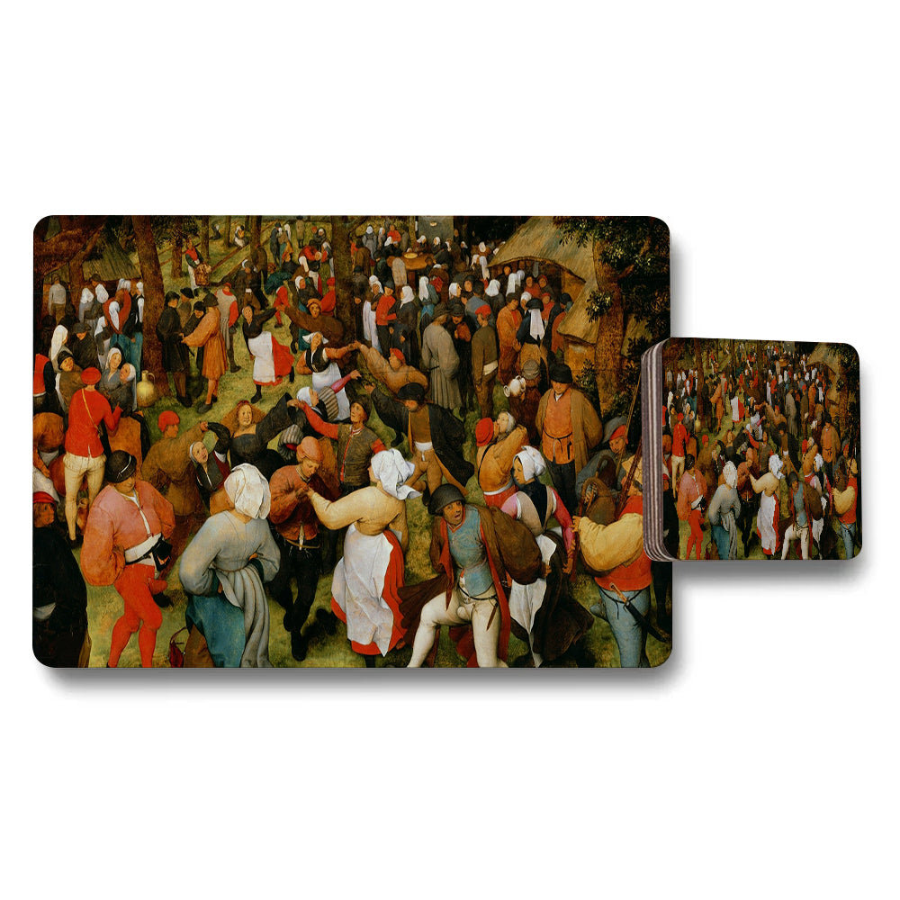 Placemat Coaster Set With Historic Crowd Scene Artwork