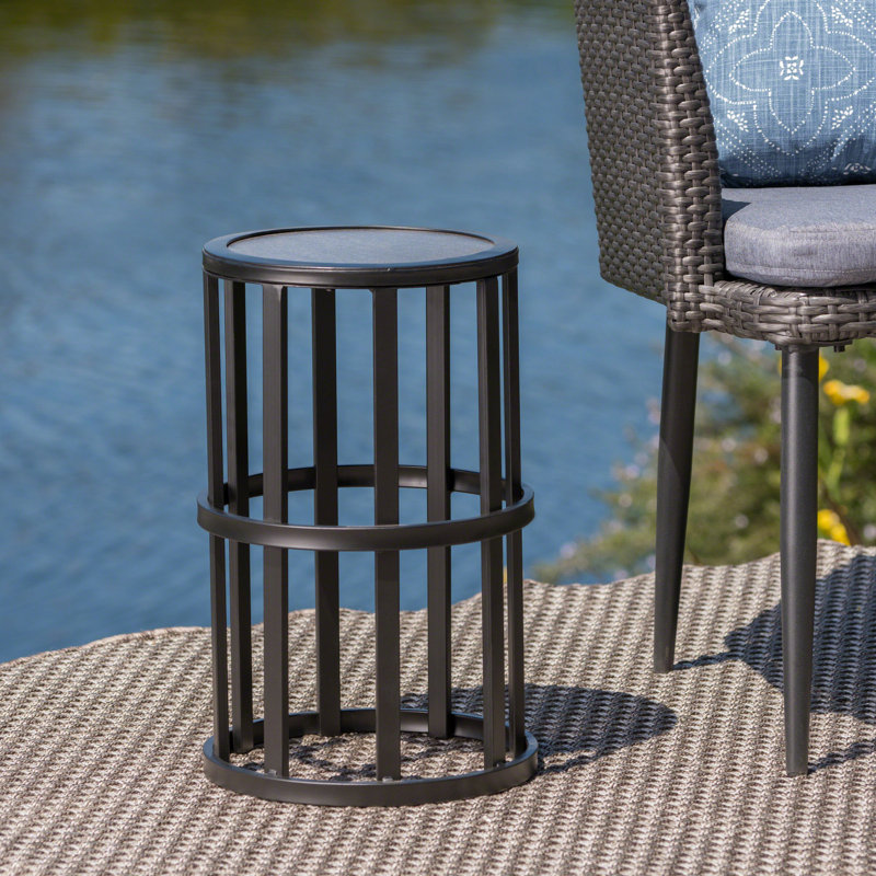 Table d'appoint de patio en céramique avec structure en fer thermolaqué, finition grise et table avec cadre