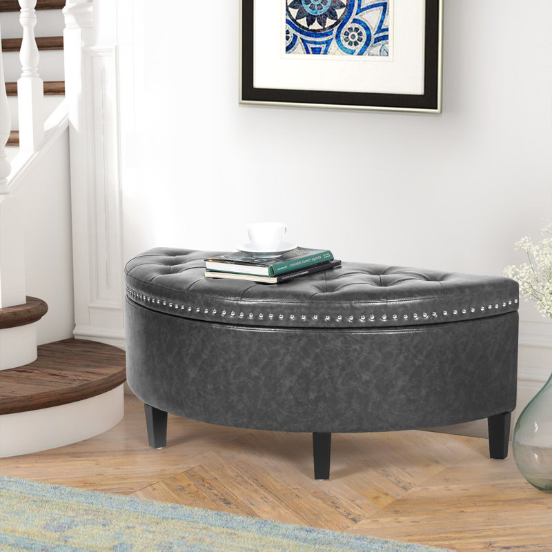 Roxann Upholstered Storage Bench, Dark Gray Faux Leather