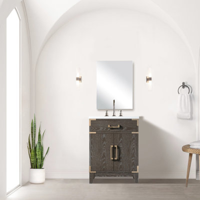 Brown Oak Single Bath Vanity 24X18, Acrylic Top, 18 In. Mirror, Faucet 24 W X D, Countertop, 18"
