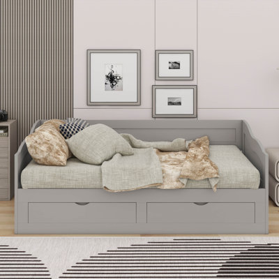 Twin Size Wooden Daybed With Trundle Bed And 2 Storage Drawers,Extendable Daybed