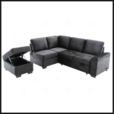 L-Shape Sleeper Sectional Sofa With Storage Ottoman, USB Charging, And Hidden Arm Storage For Modern Living