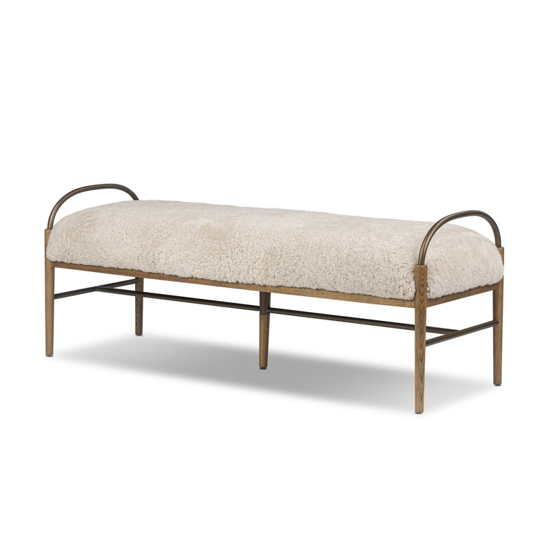 Demi Upholstered Bench, Beige Shearling