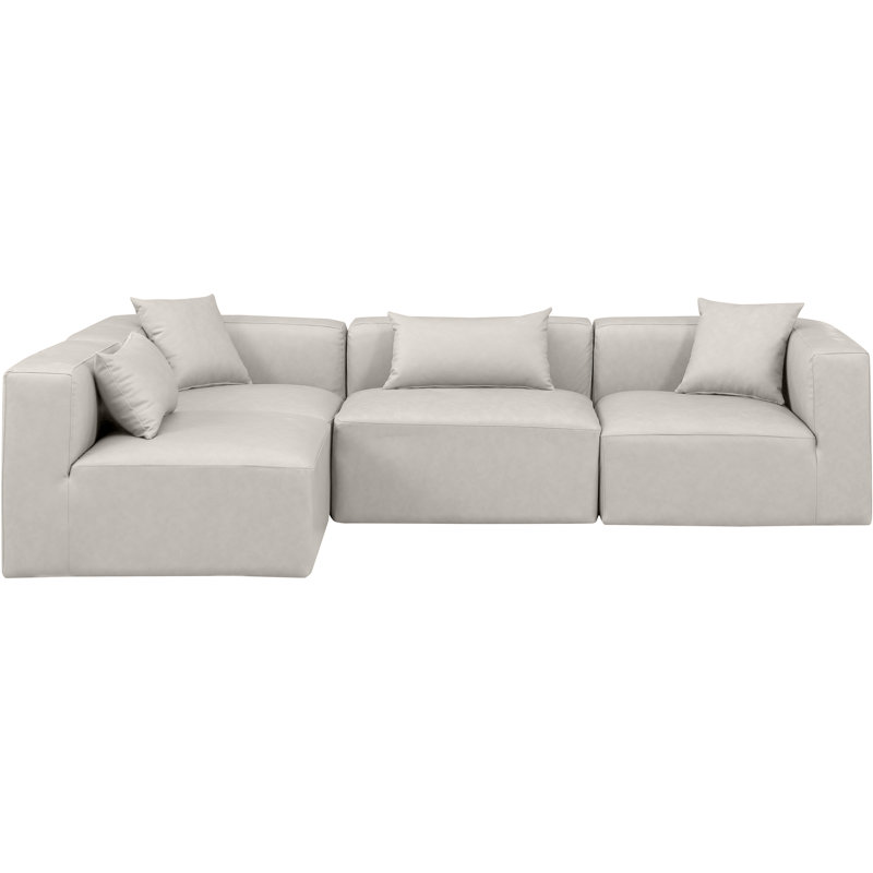 Houswerth Upholstered L-Shaped Sectional Reversible, Cream Vegan Leather