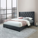 Joshual Upholstered Fabric Tufted, Platform Bed, Fully Slates in Balck