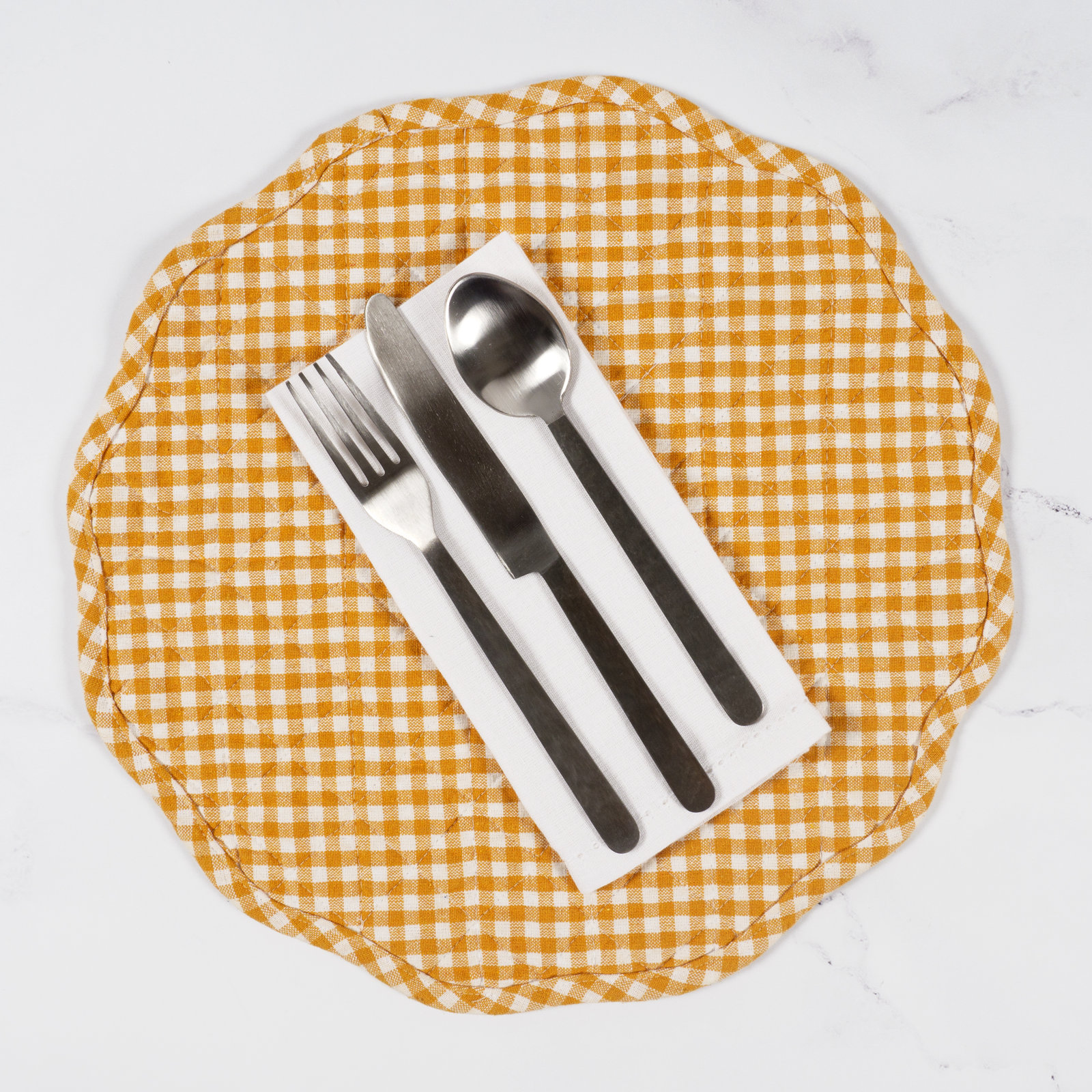 Set of 4 Farmhouse Quilt Placemats, Ochre