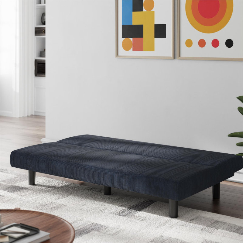 Shadana Corduroy 67.5" Armless Mid-Century Futon Sofa Bed, Navy Corduroy