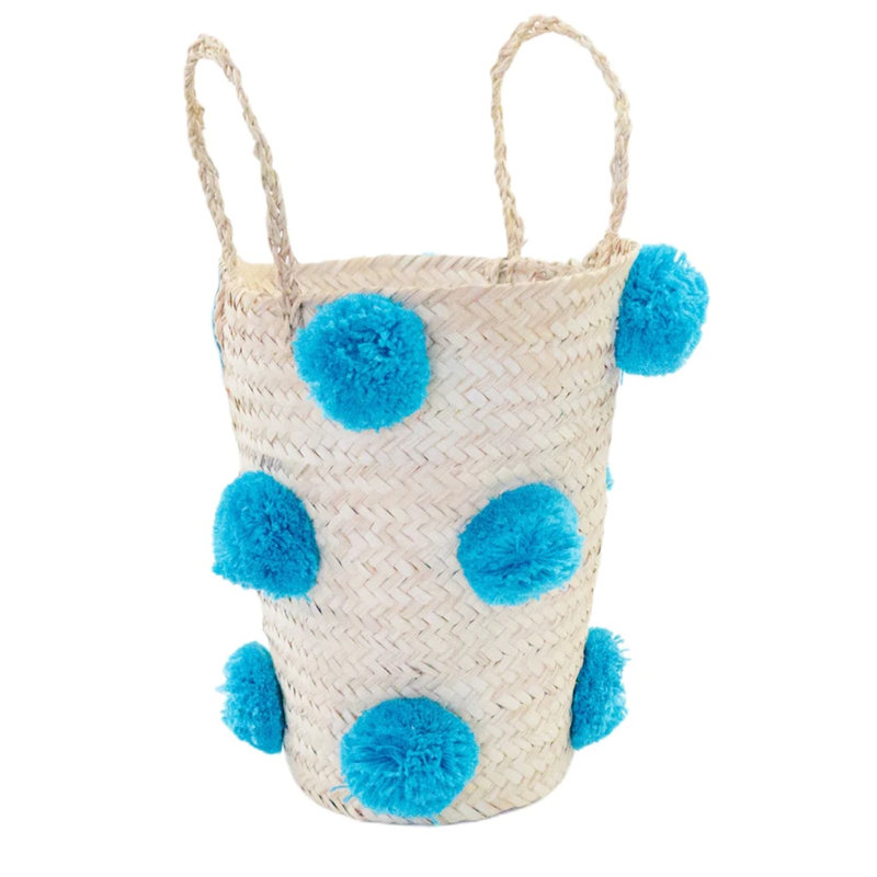 Panier en rotin à motif à pompon d'Othello, Turquoise
