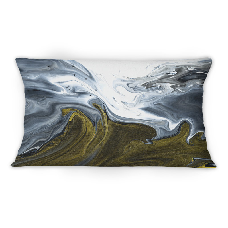 Noir, blanc, jaune et marbre liquide Art I - Coussin décoratif imprimé moderne 1