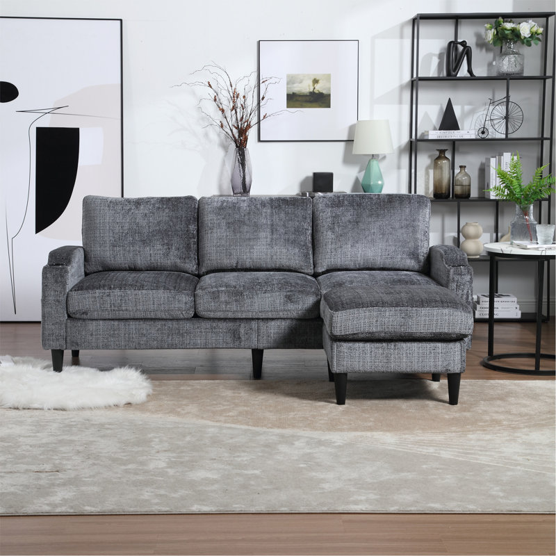 Adylynn Upholstered L-Shaped Sectional, Gray Chenille