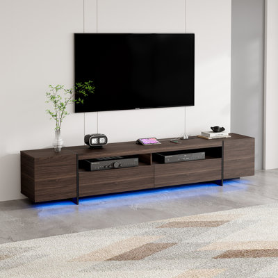 Modern TV Stand for Up To 100" TV, 94.5" W Entertainment Center with LED Lights and Power Outlets, Media Console with Cabinet for Living Room