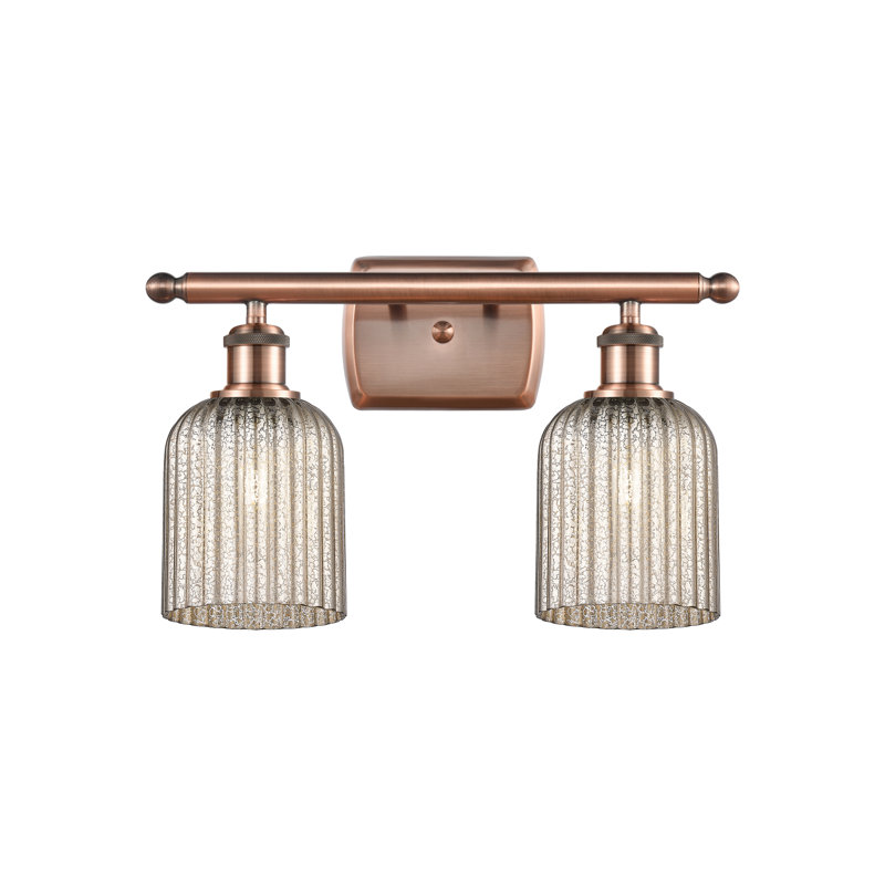 Brysin 15" W 2-Light Dimmable Metal Vanity Light with Glass Shades, Mercury, Antique Copper