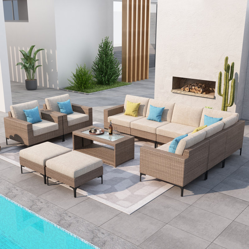 Jakyree 10 - Person Outdoor Sectional Seating Group with Cushions