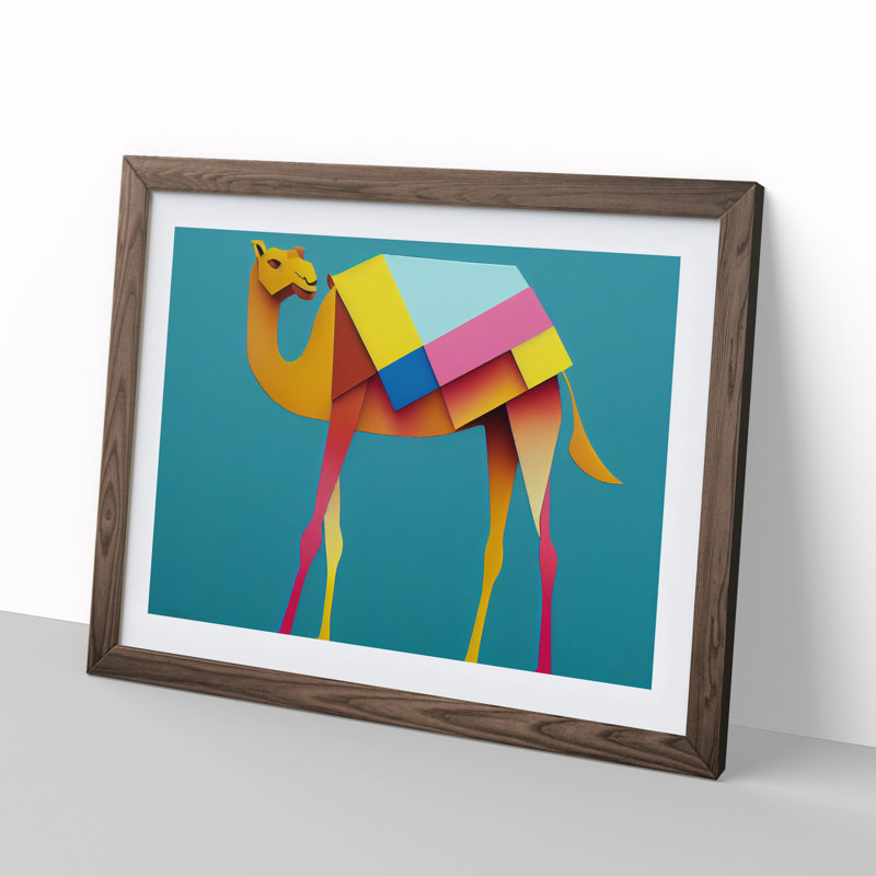 Stunning Camel Abstract 1 Piece Single Picture Frame Wall Art, 25cm H x 34cm W x 2cm D, Walnut