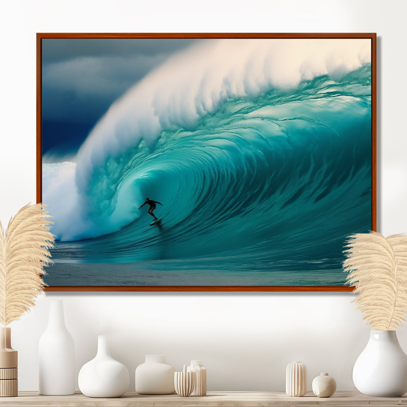 Hawaiian Waves Surf Dream I - Hawaii, art mural encadré, H 30 po x l 40 po x P 1,5 po, Cadre flottant brun