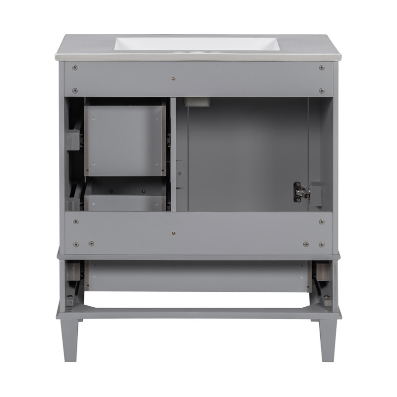 Ensemble de meuble-lavabo moderne avec lavabo 30 po, meuble-lavabo moderne avec porte à fermeture douce et 3 tiroirs, structure en bois massif