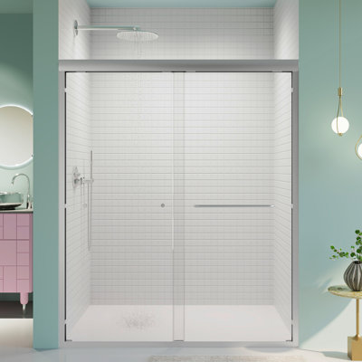 56"-60"W*72" H  Semi-Frameless Double Sliding Shower Door, Bypass Shower Door, 1/4" (6Mm) Thick SGCC Tempered Glass Door,  Chrome